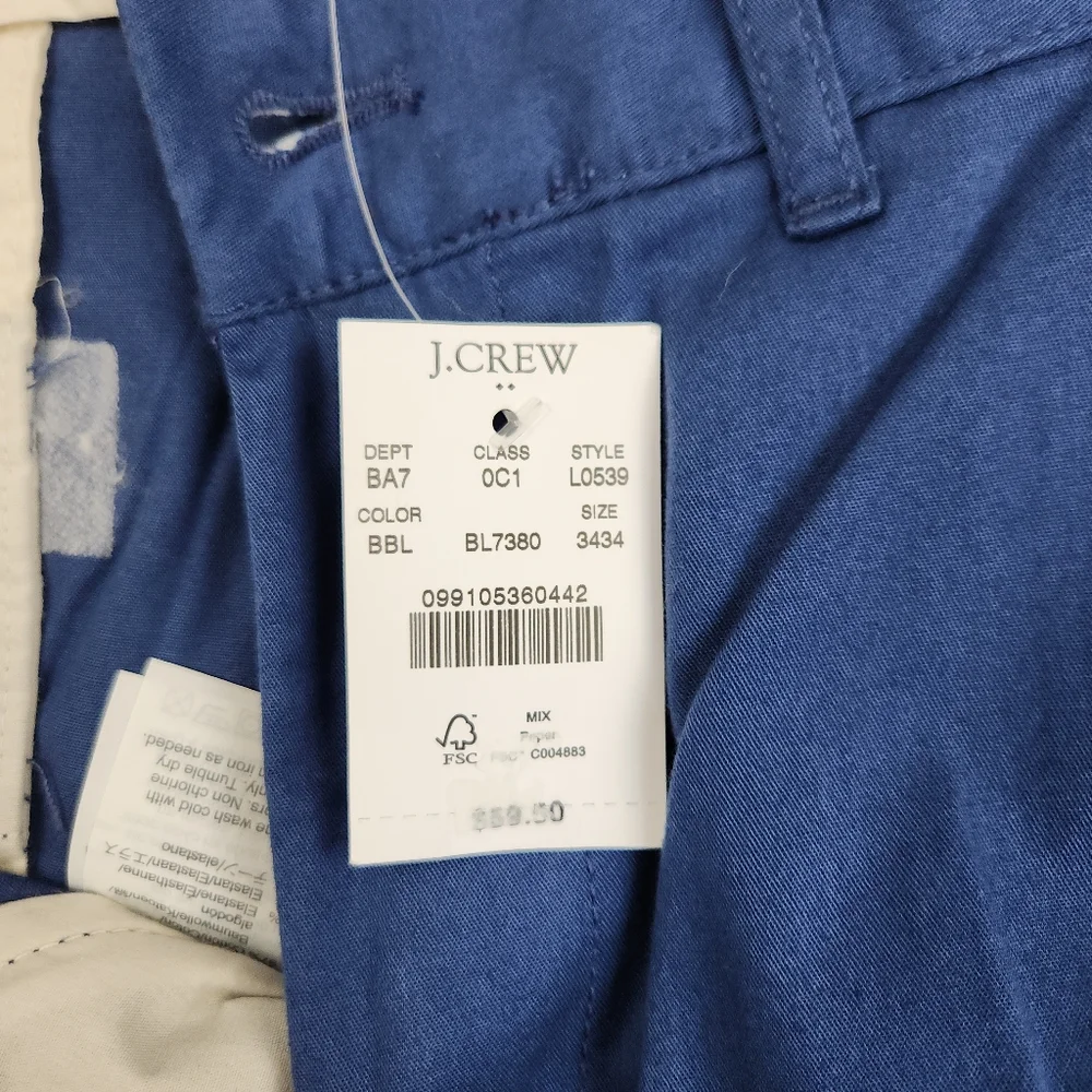 J Crew Flex Slim Pants Mens 34x34 Blue Straight Leg Stretch